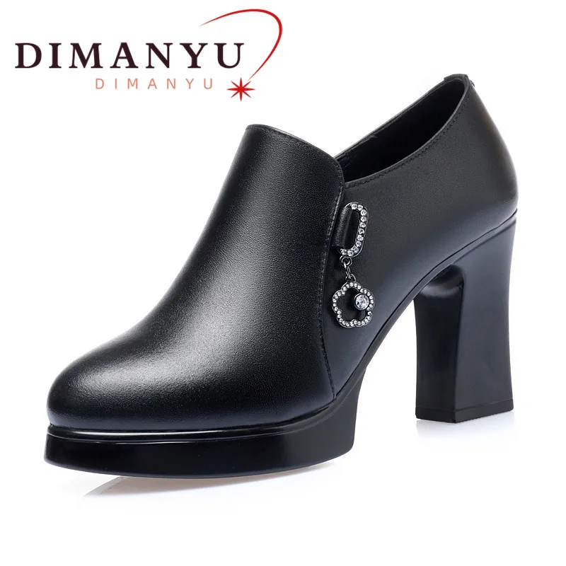 

Women High Heel Shoes 2024 Spring Genuine Leather Women Shoes Platform Fashion Rough Heel Rhinestones Ladies shoes