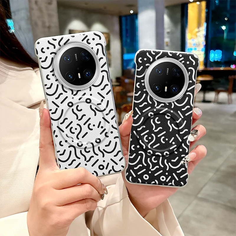 

Magsafe Painted Graffiti Plain PU Leather Phone Case For Huawei Pura70 Pro Mate 60 70 Pro + Magnetic Borderless Shockproof Cover