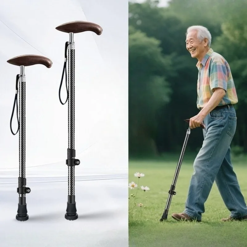 

Трости из углеродного волокна с деревянной Т-образной ручкой для туризма, трость для треккинга, скандинавская прогулочная палка, походные костыли, бар, сверхлегкий, только 290 г