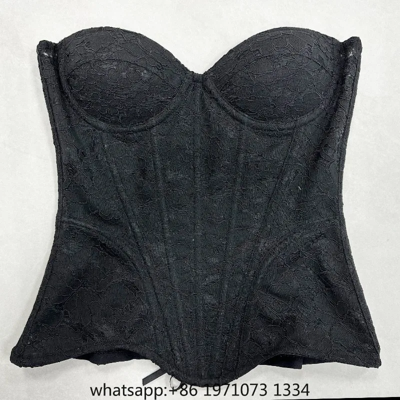 Women Lace Corset Bustier Overbust Luxury Bodice For Wedding Steel Boned Strapless Lace Up Tube Tops Waist Trainer Evening Party