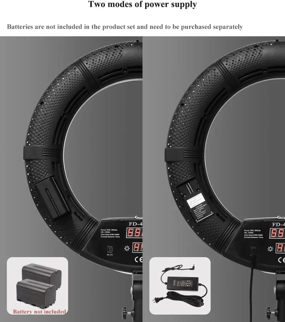 FD480 Ring Lamp 18 Inch LED Ring Light with Stand and Mirror, Black | 96W, Selfie Light, YouTube Vlog Live Stream, Makeup Beauty view 5