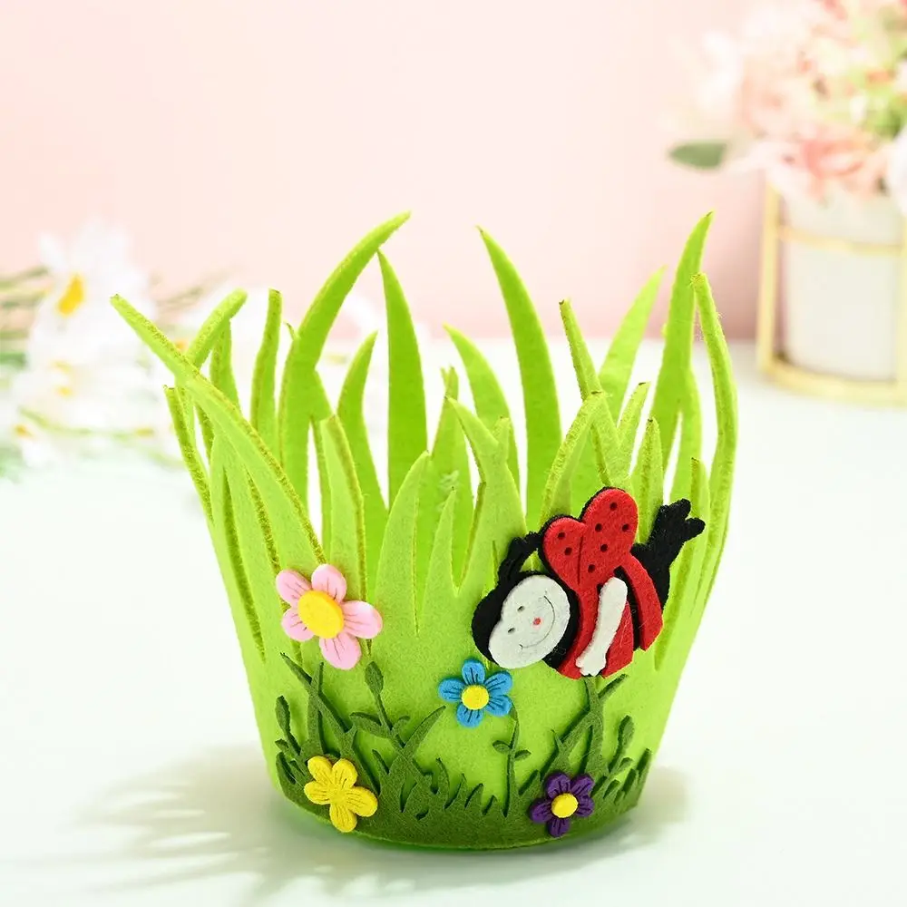 Atmosphere Decoration Non Woven Easter Decoration Ornament Cute Portable Round Basket Creative Reuseable Storage Basket Props