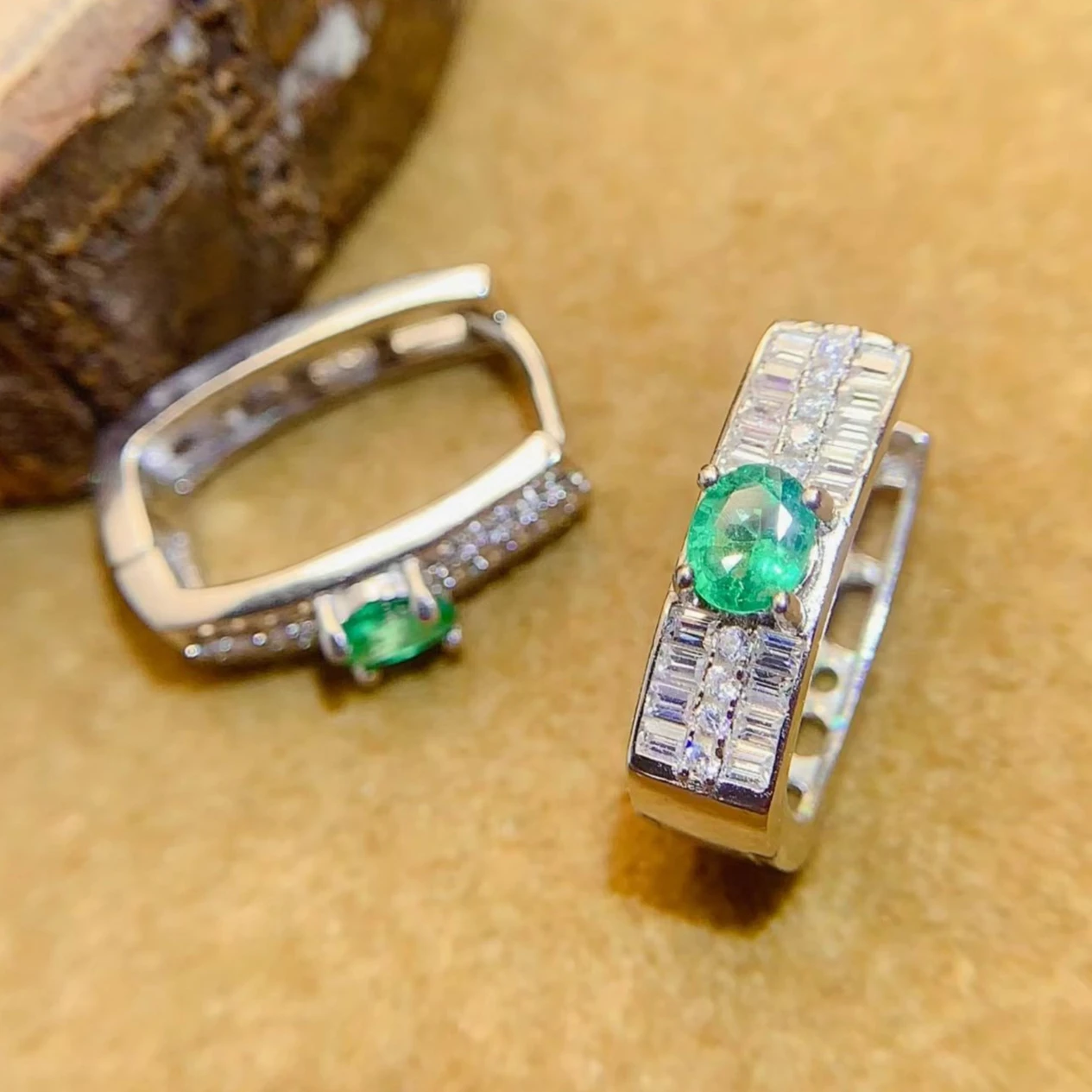 Natural Emerald Earrings 925 Silver Genuine Emerald Hoop Earrings with Certificate Baguette Design Daily Wear Gift for Women