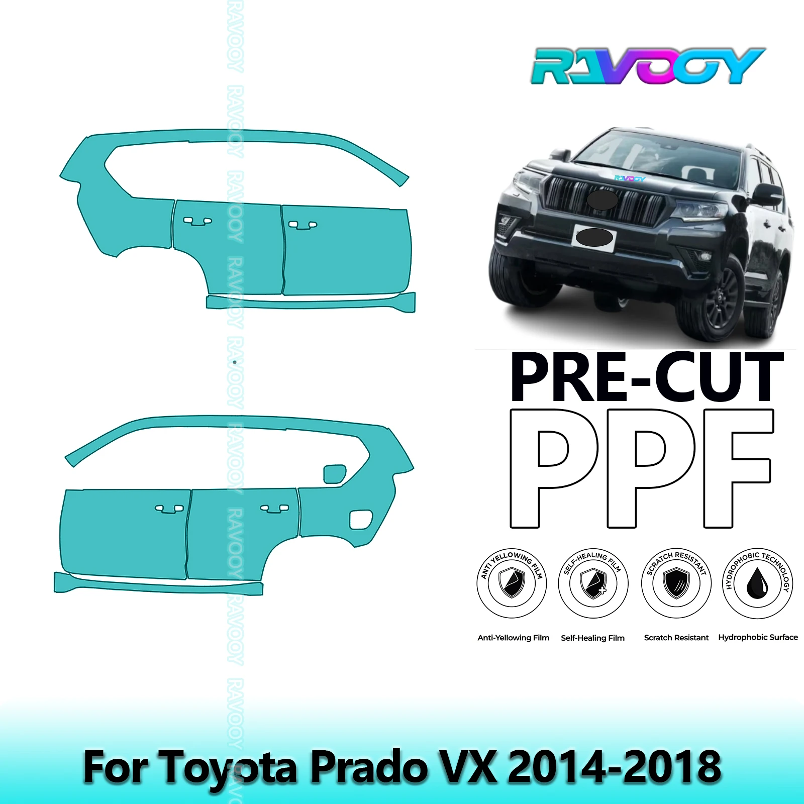 

For Toyota Prado VX 2014-2018 8.5mil Clear Matte Pre-Cut PPF Door & A/B Pillar Kit TPU Paint Protection Film Set