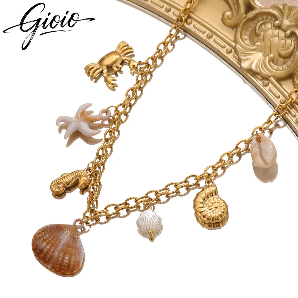 

Stainless Steel Shell Conch Pendants Necklace for Women Starfish Beach Vacation Jewelry On The Neck Women's Necklace Choker