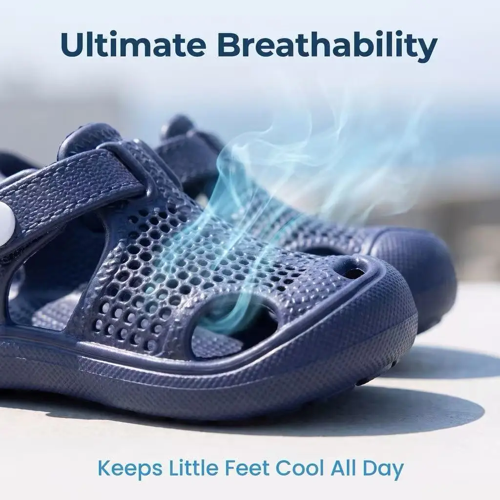Kids Hollow EVA Beach Sandals Boys Girls Summer Breathable Closed Toe Shoes Adjustable Heel Strap Toddler Outdoor Walking Shoes