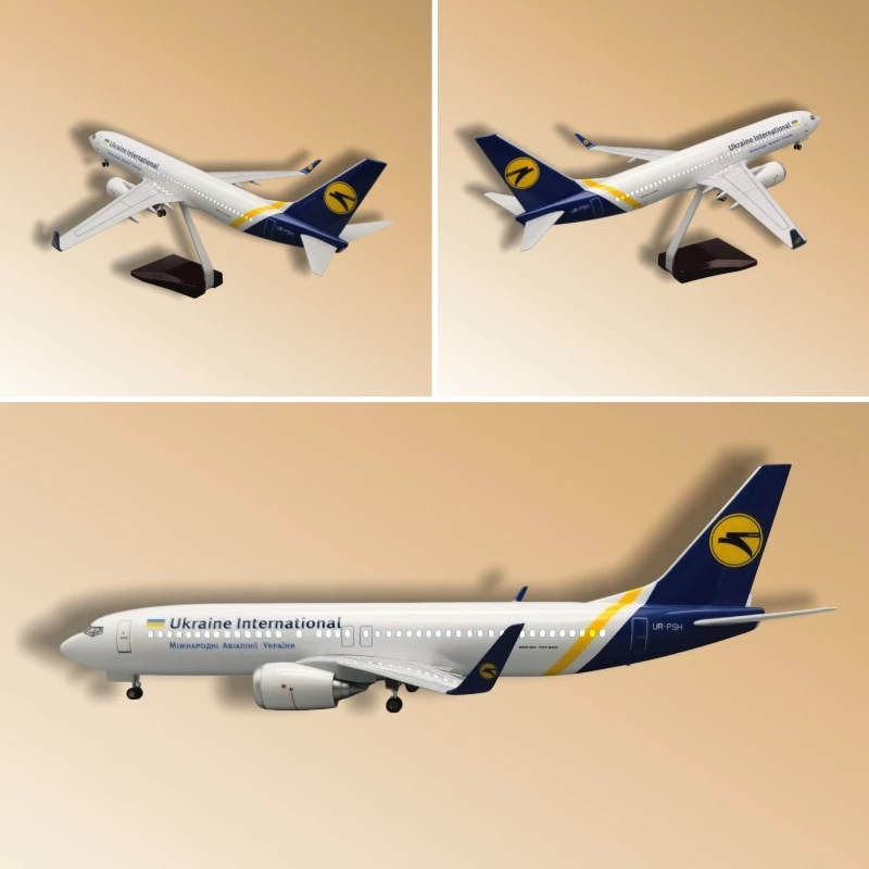

Масштабная модель Boeing 737 Ukraine International Airlines 1:85, 47 см, из литой смолы, с подсветкой и подвижными колесами, коллекционная авиационная модель