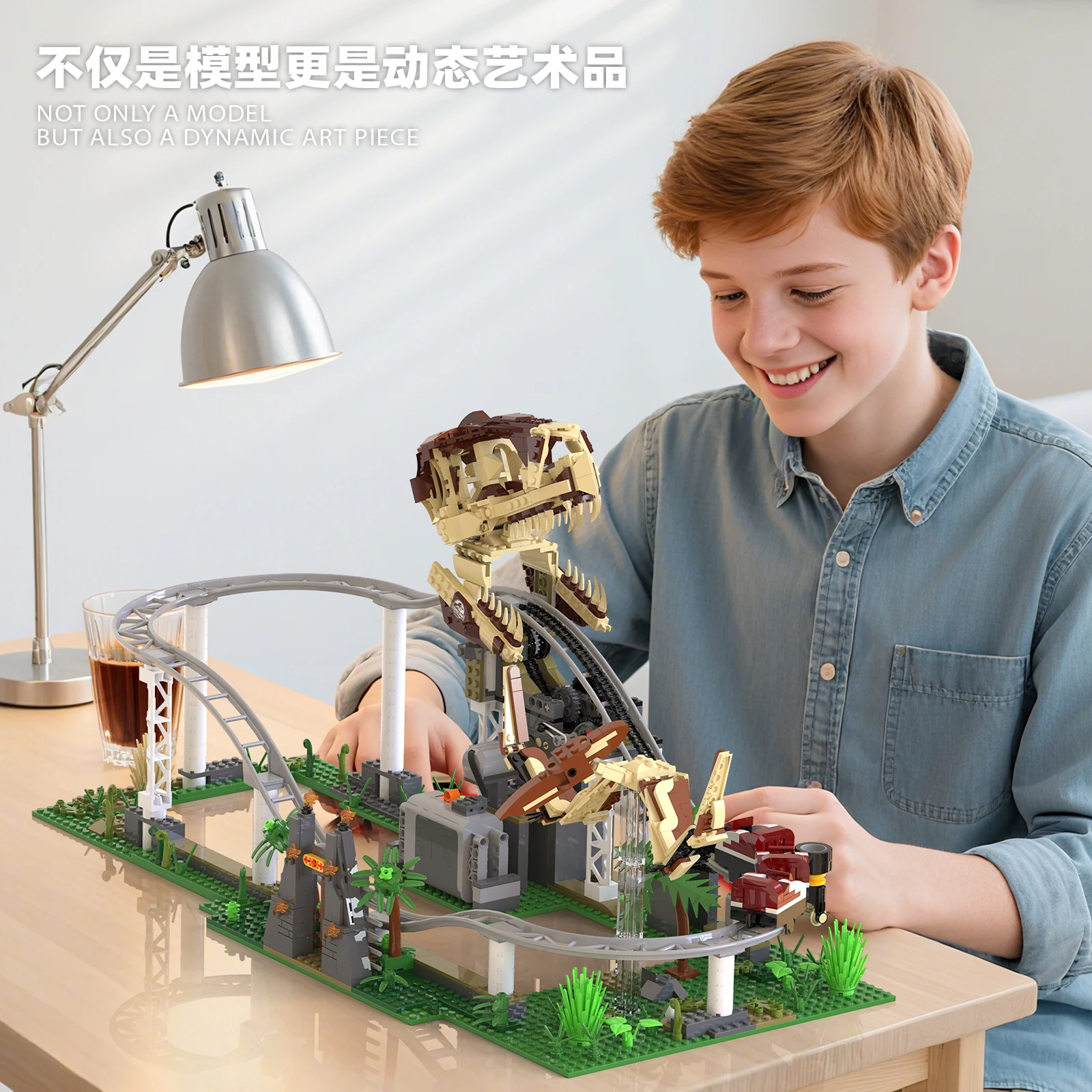 1291 pçs série dinossauro blocos de construção moc jurássico dinossauro parque montanha-russa aventura, brinquedos educativos das crianças, presentes