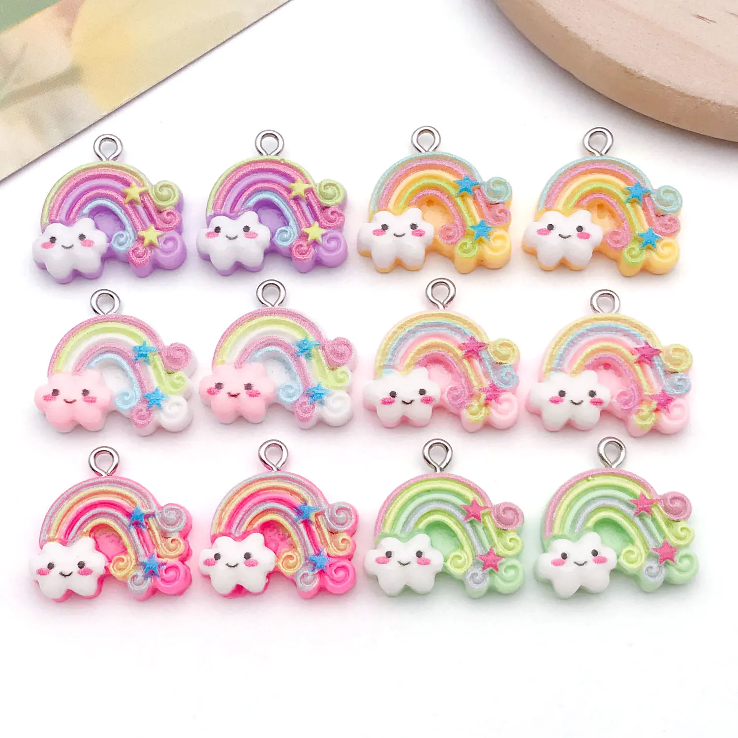 6/12pcs Resin Rainbow Cloud Pendants - Suitable for DIY Jewelry, Cream Glue Phone Charms and Cup Decorations - view 6