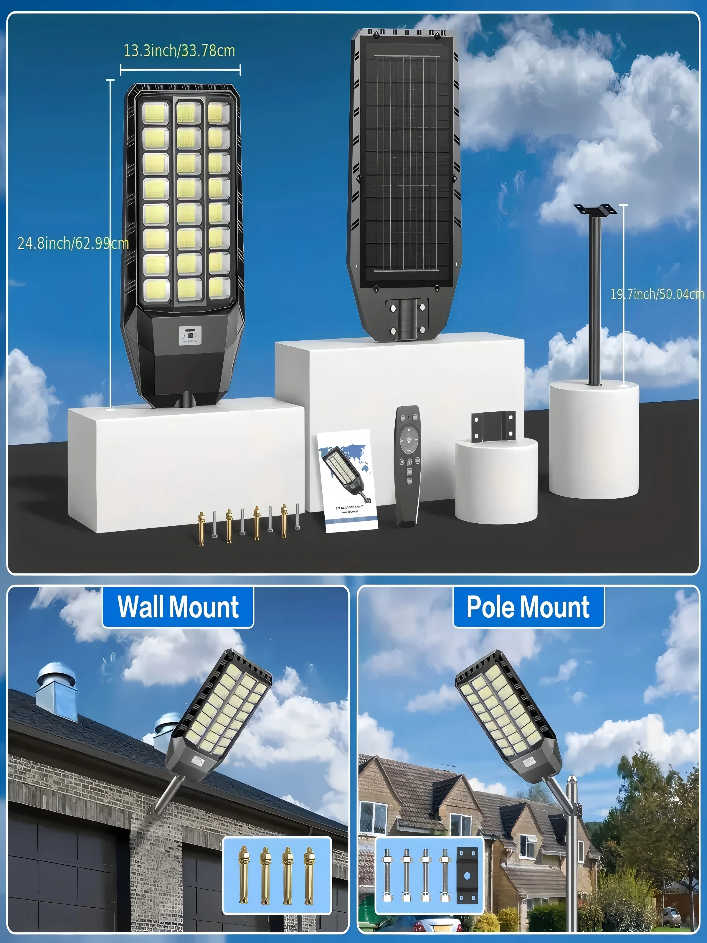 Solar-Straßenlaterne für den Außenbereich, 4er-Pack, 6500 K LED (12×24 Glühbirnen), 2000 W, Dämmerung bis Morgengrauen, IP67, LED-Weitwinkellampe, Außenbeleuchtung mit Bewegungssensor, keine