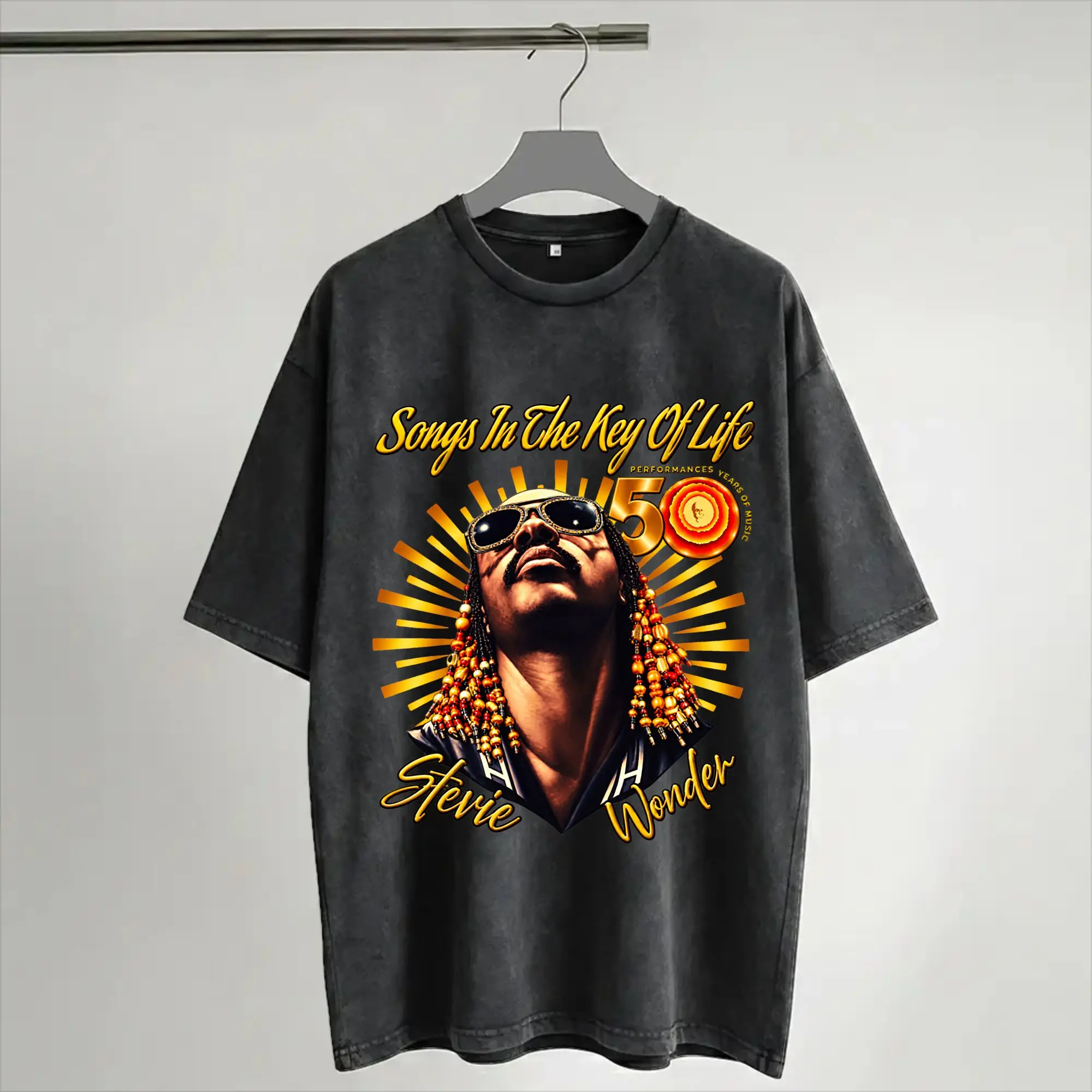 Harajuku Washed Shirts Stevie Wonder Songs in The Key of Life 50th Anniversary Tour  Merch Vintage T-Shirts Oversize  Streetwear