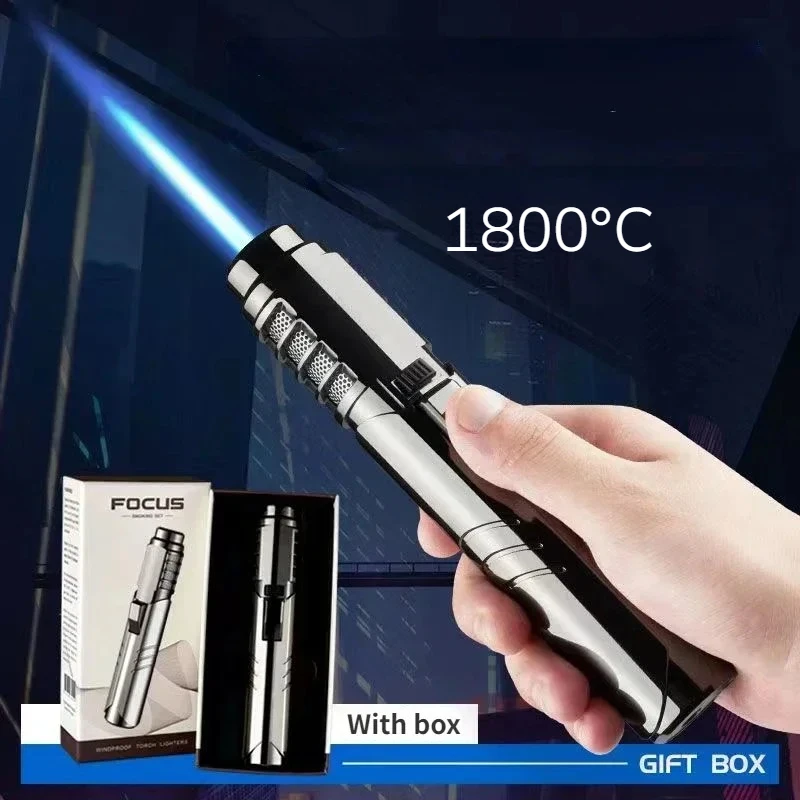 1800° High Temperature Spray Gun  Butane Gas Lighter Metal Outdoor Wind-proof Blue Powerful Flame Torch Jet Lighter Welding Tool