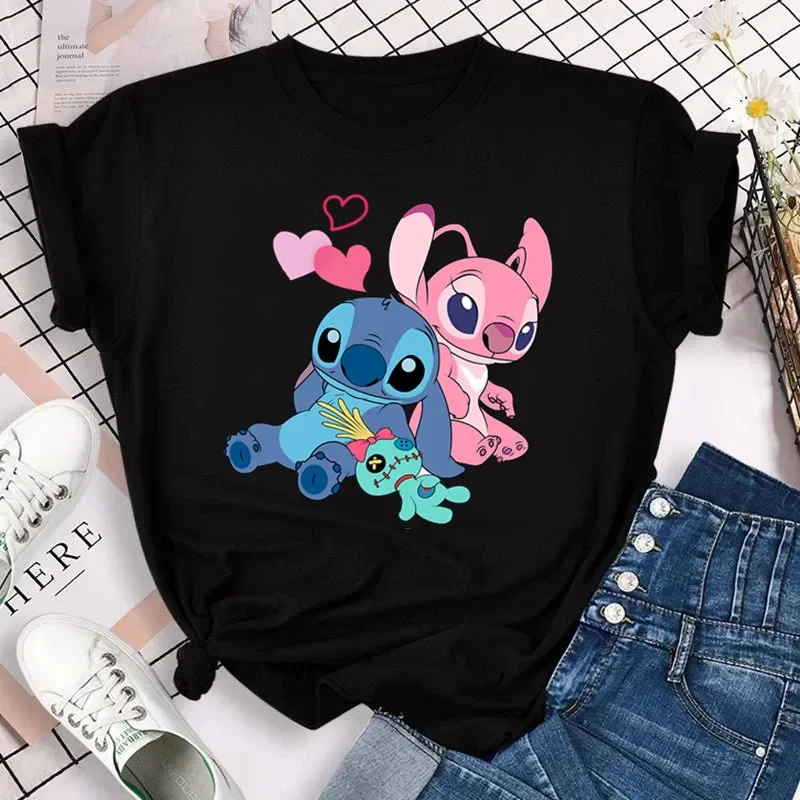 Stitch T Shirt Women Graphic T Shirts Summer Black Short Sleeve Tops Kawaii Cartoon Female Clothes