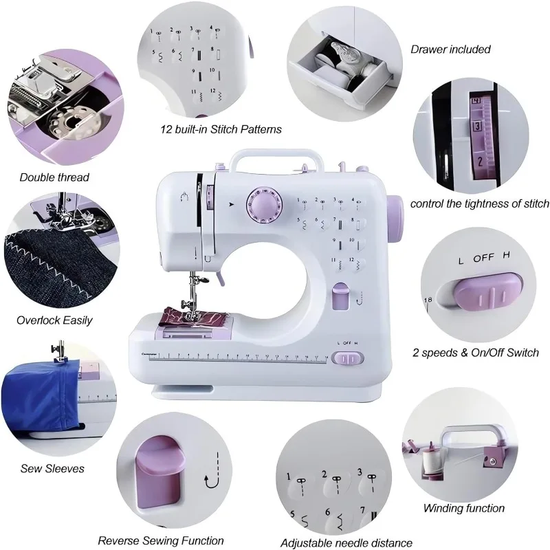 Sewing Machine for Beginners Electric Mini Sewing Machine 12 Built in Stitches 2 Speed with Foot Pedal With Basic Sewing Kit