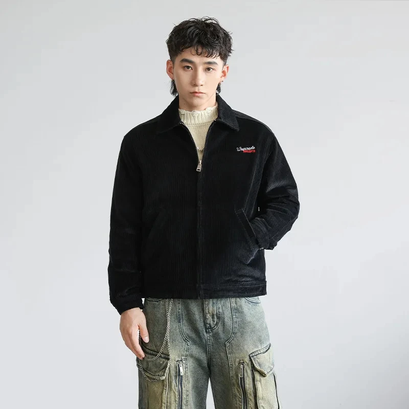 

Мужская винтажная куртка-бомбер из вельвета в американском уличном стиле, свободного кроя, больших размеров, повседневная, короткая, в стиле Cityboy, с карманами карго