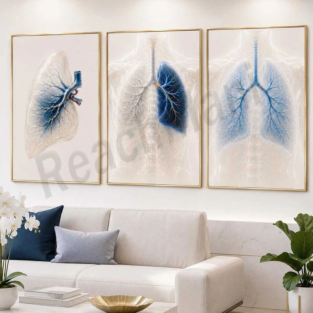 Dissecting lung canvas, medical prints of respiratory organs, medical art works on lung donation, hospital and clinic posters.