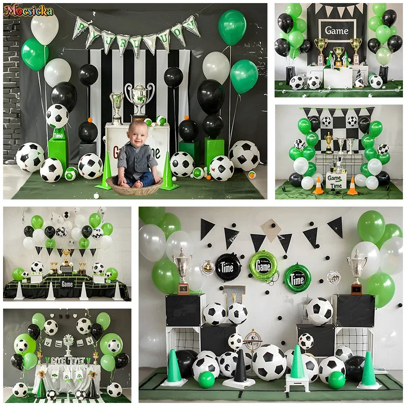 

Mocsicka Photography Backgrounds Boys Happy Birthday Party Football Balloon Backdrop Cake Smash Photo Banner Studio Props