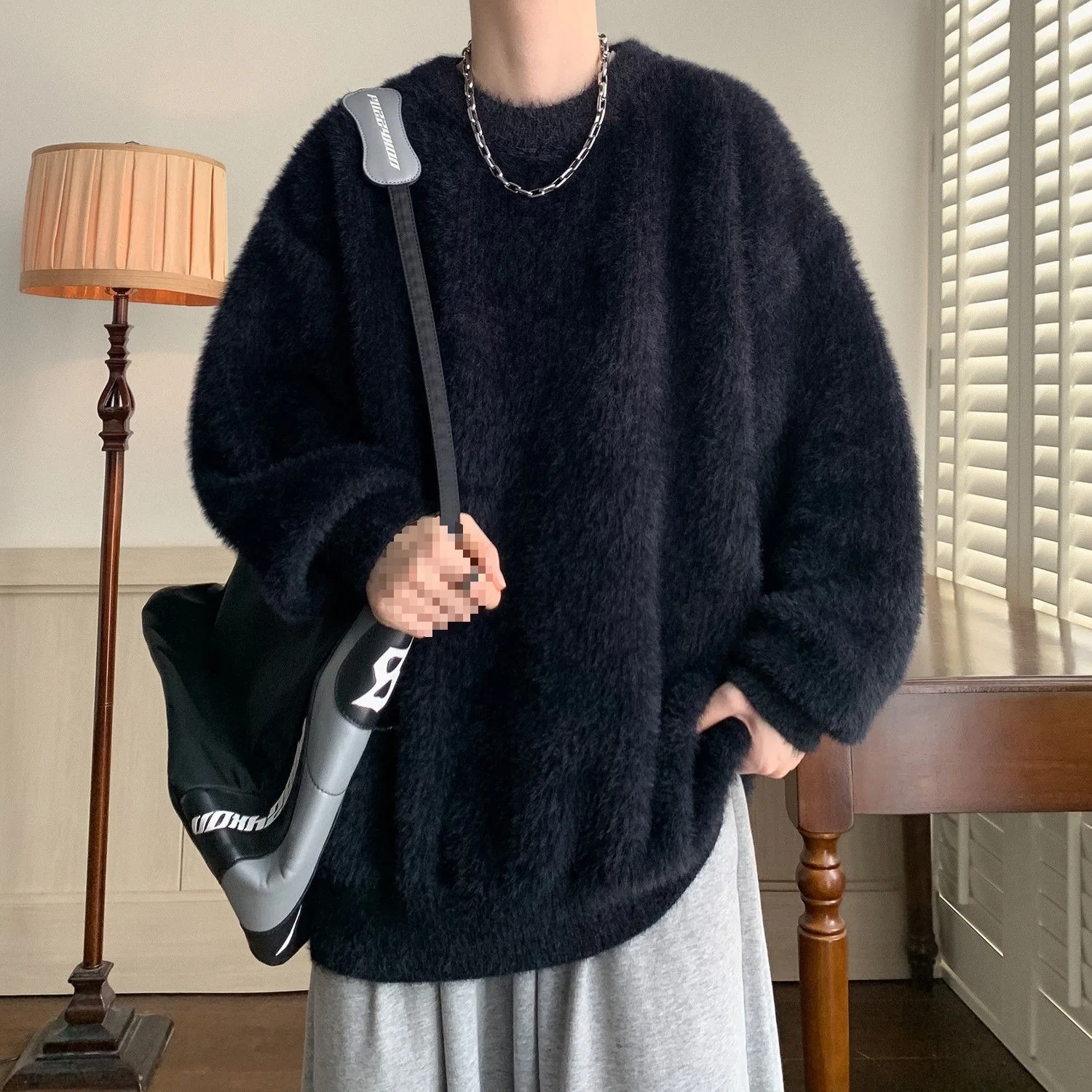 Sweater Men's Autumn and Winter High-end Sense Heavyweight Round Neck Knitted Sweate Lazy Style American Loose Fitting Pullover