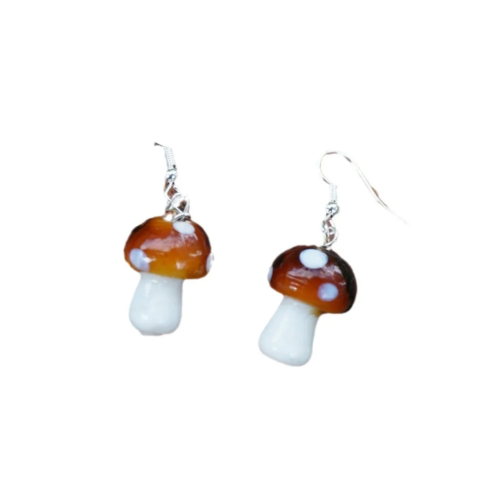 Bohemia Cute Cartoon Stereo Simulation Brown Glazed Mushroom Dangle Earrings for Women Retro Personality Jewelry Accessorie Gift
