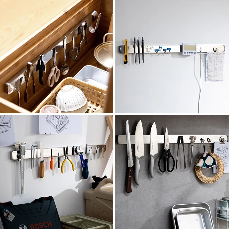 SHIMOYAMA Magnetic Knife Holder 304 Stainless Steel Wall Mounted Knives Organizer Rack Space Saving Self Adhesive Knife Strip