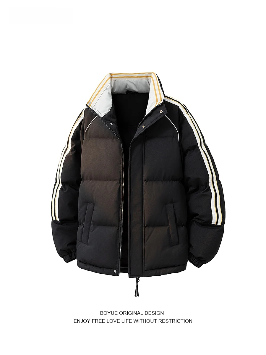 

Boyue Korean Version Stand Collar Patchwork Stripe Cotton Jaet Sport High Street Retro Simple Warm Men Women Outerwear Trendy