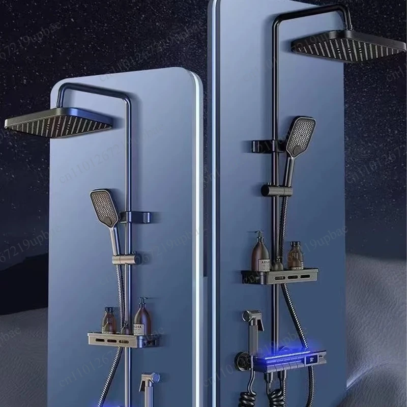 Thermostatic Shower Head Set, Piano Key Control, Brass Body, Pressurized Outlet with Digital Display for Home Bathroom