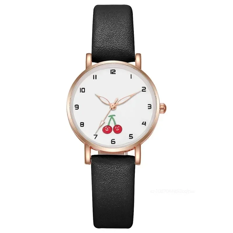 Women Watch Cute Pretty Princess Style Children Watches Student Leather Quartz Watch Lovely Cherry Wristwatches Clock Relogios