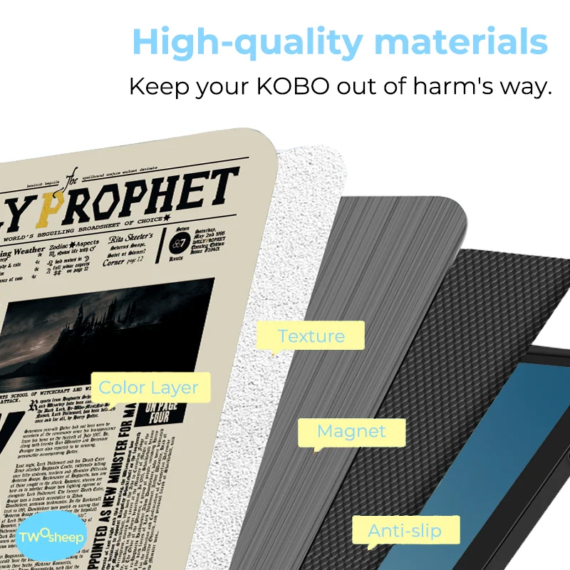 Twosheep 7-inch Case for Kobo Libra Colour and Kobo Libra2 Magnetic Flip Auto Sleep Wake TPU Soft Shell Cover Vintage Newspaper