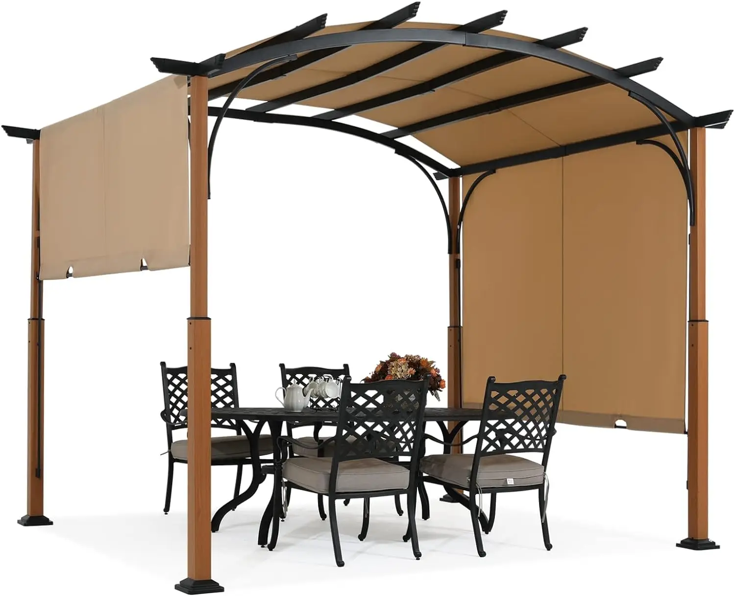 MASTERCANOPY 10' X 10' Outdoor Retractable Pergola with Sun Shade Canopy Patio Metal Garden Pergola,Beige