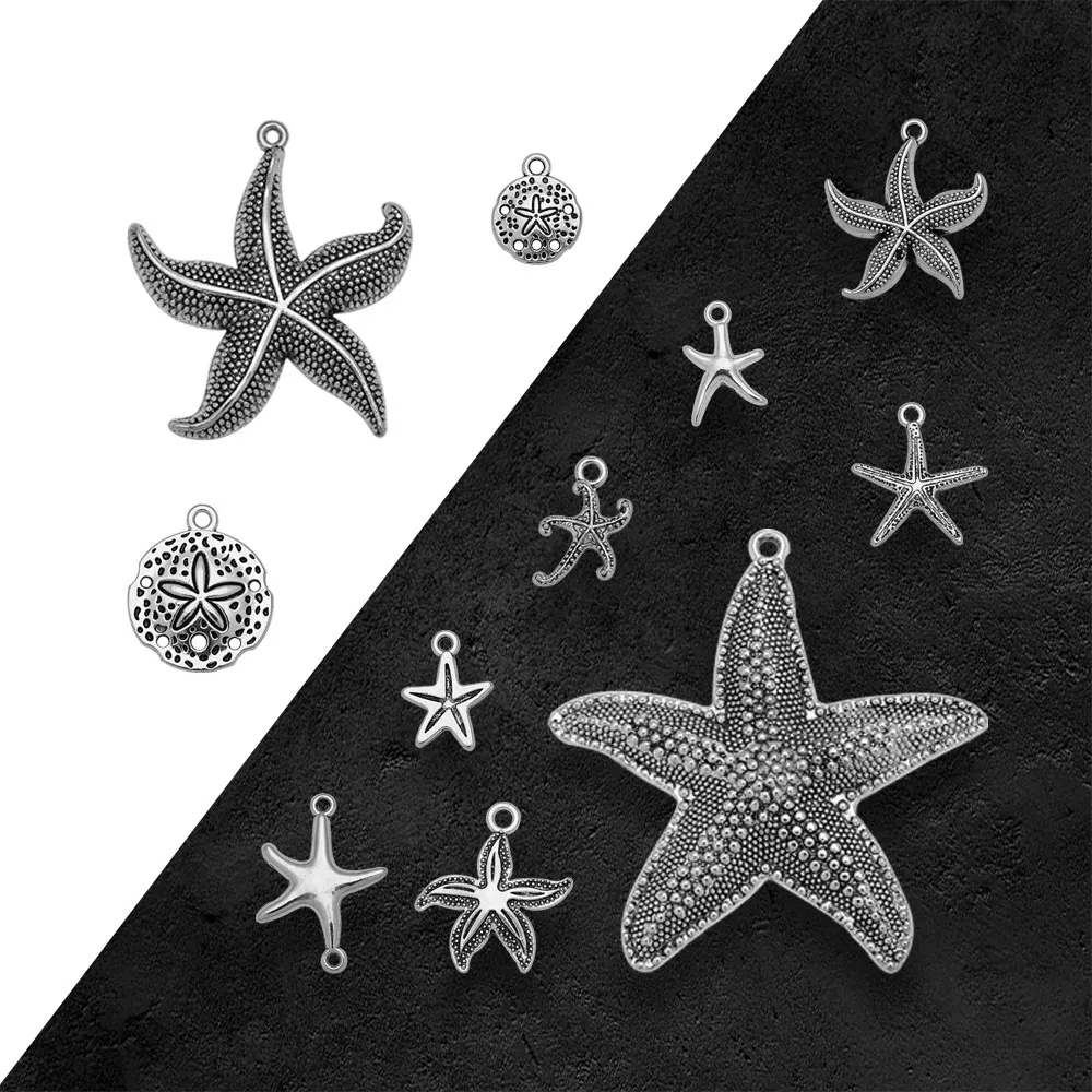 Antique Silver Plated Sand Dollar Charms Starfish Beach Pendants For Diy Needlework Jewelry Making Findings Supplies Accessories