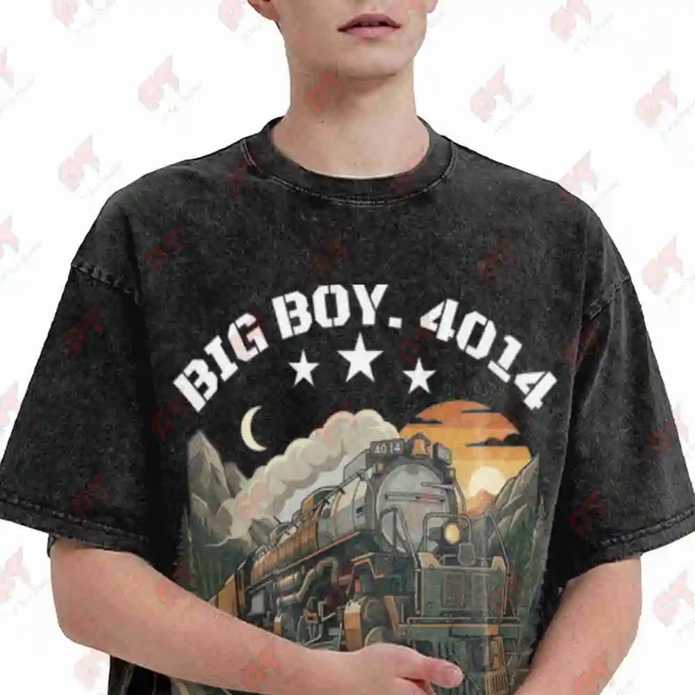 Big Boy 4014 Steam Engine Locomotive Train Vintage Railroad Vintage Washed Tee Pure Cotton T-Shirt