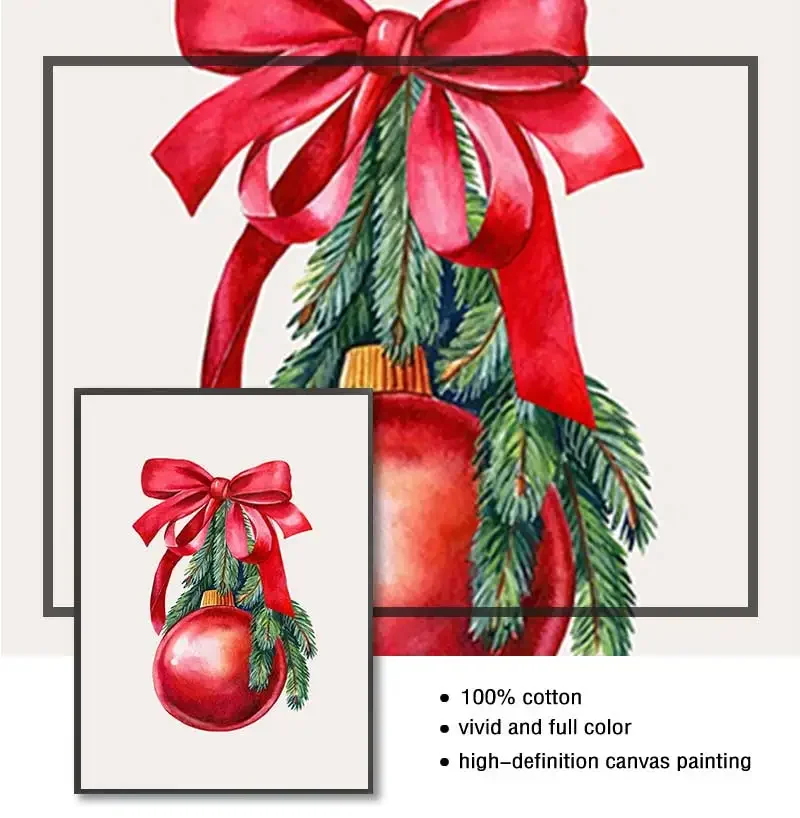 لوحة فنية جدارية حديثة وبسيطة، مجموعة عيد الميلاد الحمراء، هدية عيد الميلاد، ملصق مطبوع على قماش عالي الدقة، ديكور غرفة المعيشة المنزلية وغرفة نوم الفتاة