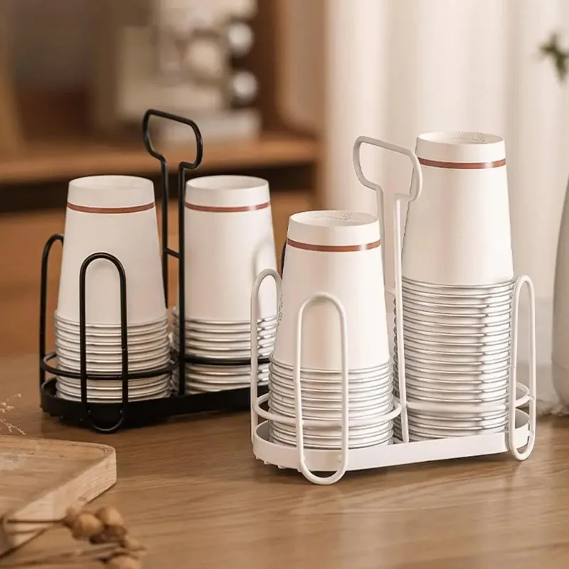 

Japanese Style Cup Lid Storage Box Disposable Cup Rack Iron Art Coffee Cup Rack Dispenser Countertops Organization Kitchen Tools