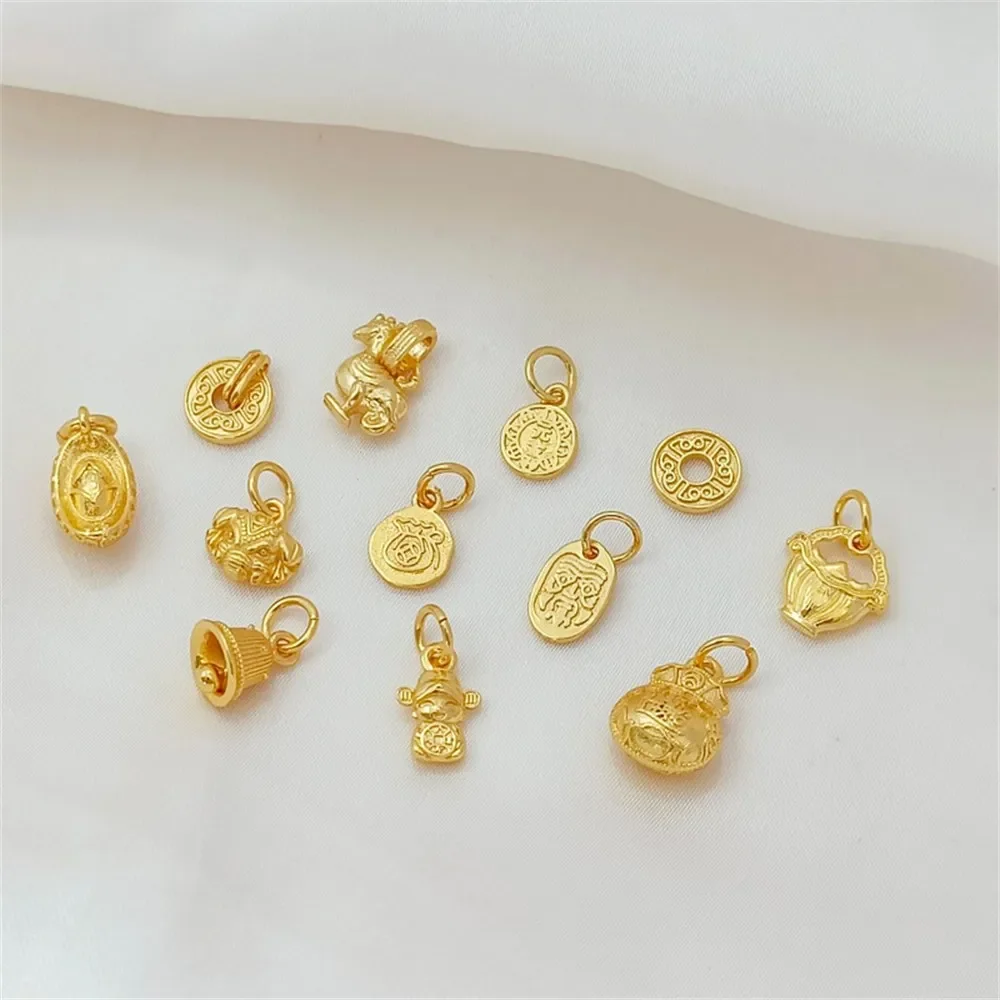 

Позолоченный 24-каратный маленький слон "Фу" круглый мешок для денег, слиток, колокольчик удачи, небольшой слип, ювелирный кулон «сделай сам»