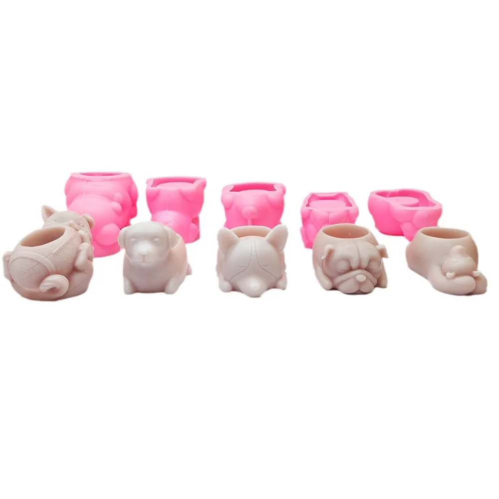 Multi Cute Cartoon Dog Succulent Flower Pot Silicone Mold Dog Polar Bear Candle Cup Mould