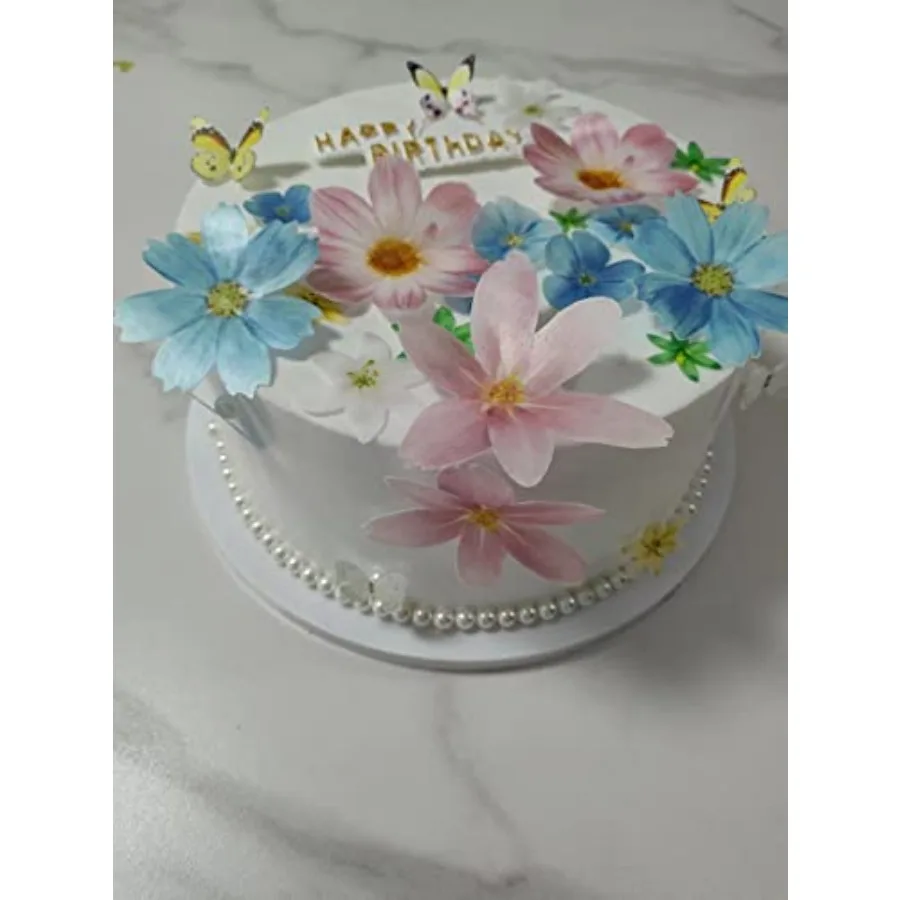 33 Wafer Paper Edible Floral and Butterfly Cupcake Decors Wedding Cake Party Food Decor Mix Sizes and Colors, 311