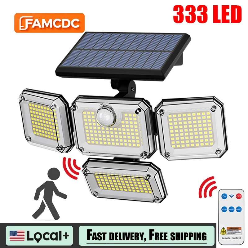 

FAMCDC Solar Light Outdoor Motion Sensor Lamp 4-Head Solar Power Light Flood Lights Waterproof Adjustable Head Wide Lighting