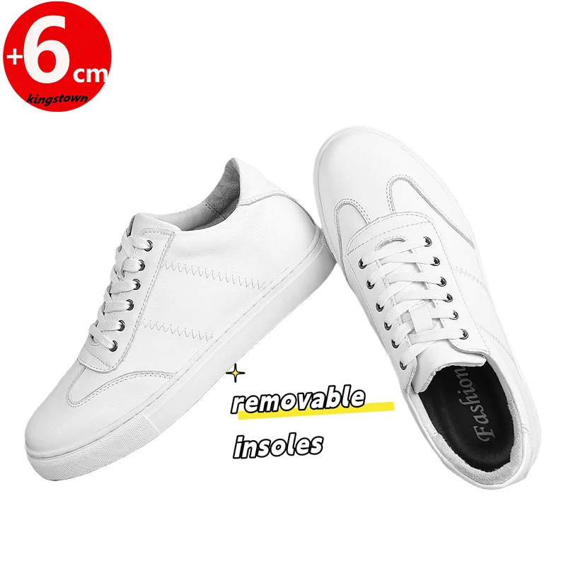

Белые кроссовки, обувь-лифт, мужские кожаные стельки, увеличивающие рост, 6 см, высокие каблуки, высокие женские туфли