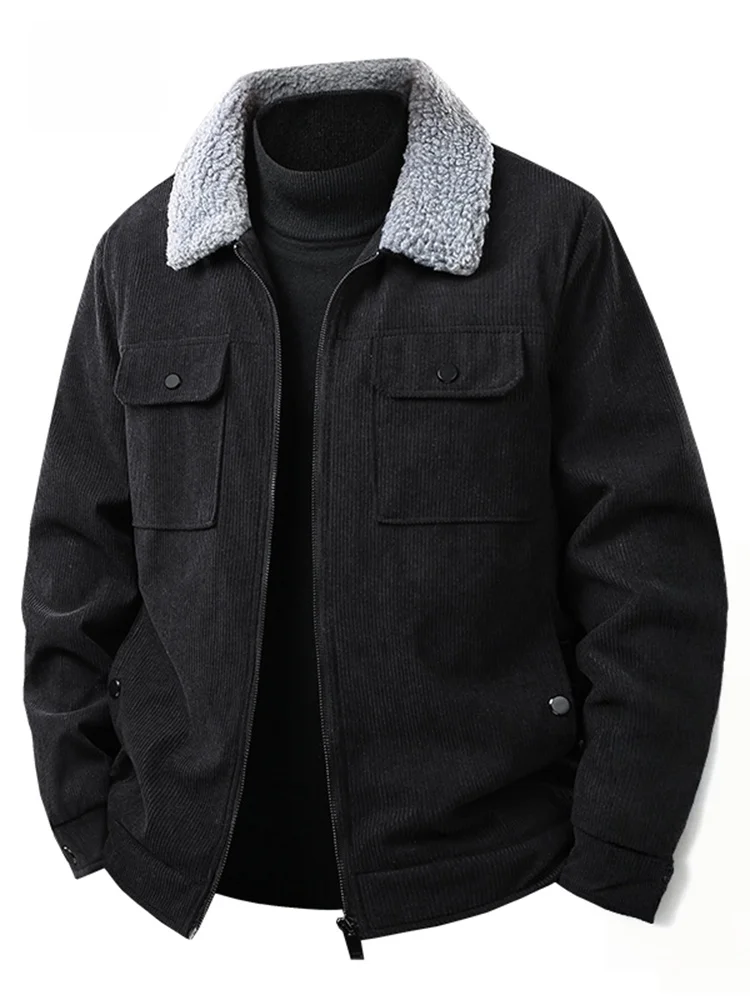 

Мужская вельветовая куртка Pierre Cardin, зимняя теплая повседневная рабочая одежда, винтажное пальто на подкладке из меха ягненка, подходит на длинной молнии све