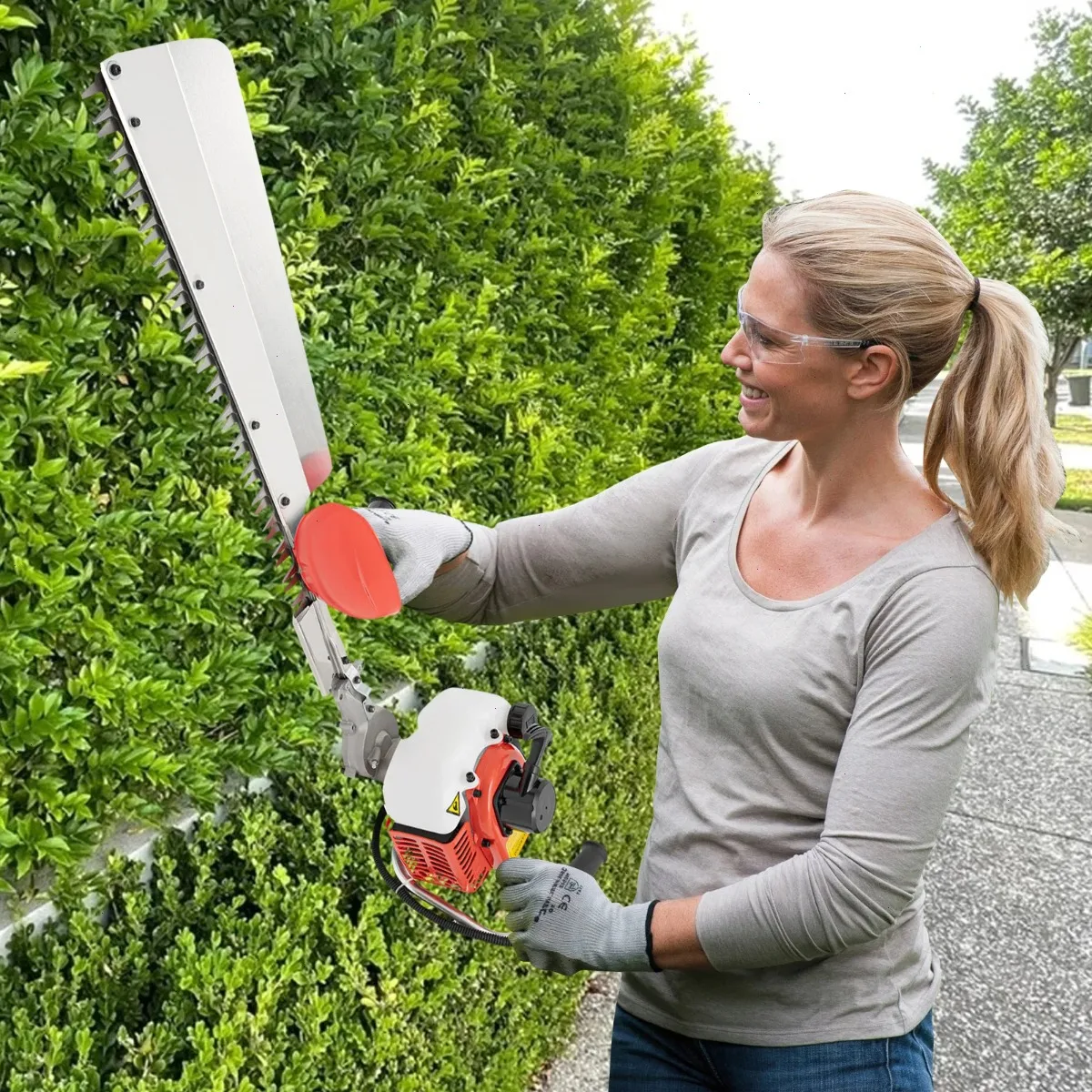 Hedge Trimmer, Single Blade Gasoline Trimmer, 22.5cc 2-Stroke, 0.65kW 7500rpm, 0.39in Cutting Capacity, Anti-Vibration Handle, Safety Guard, Portable High Branch Pruner for Garden