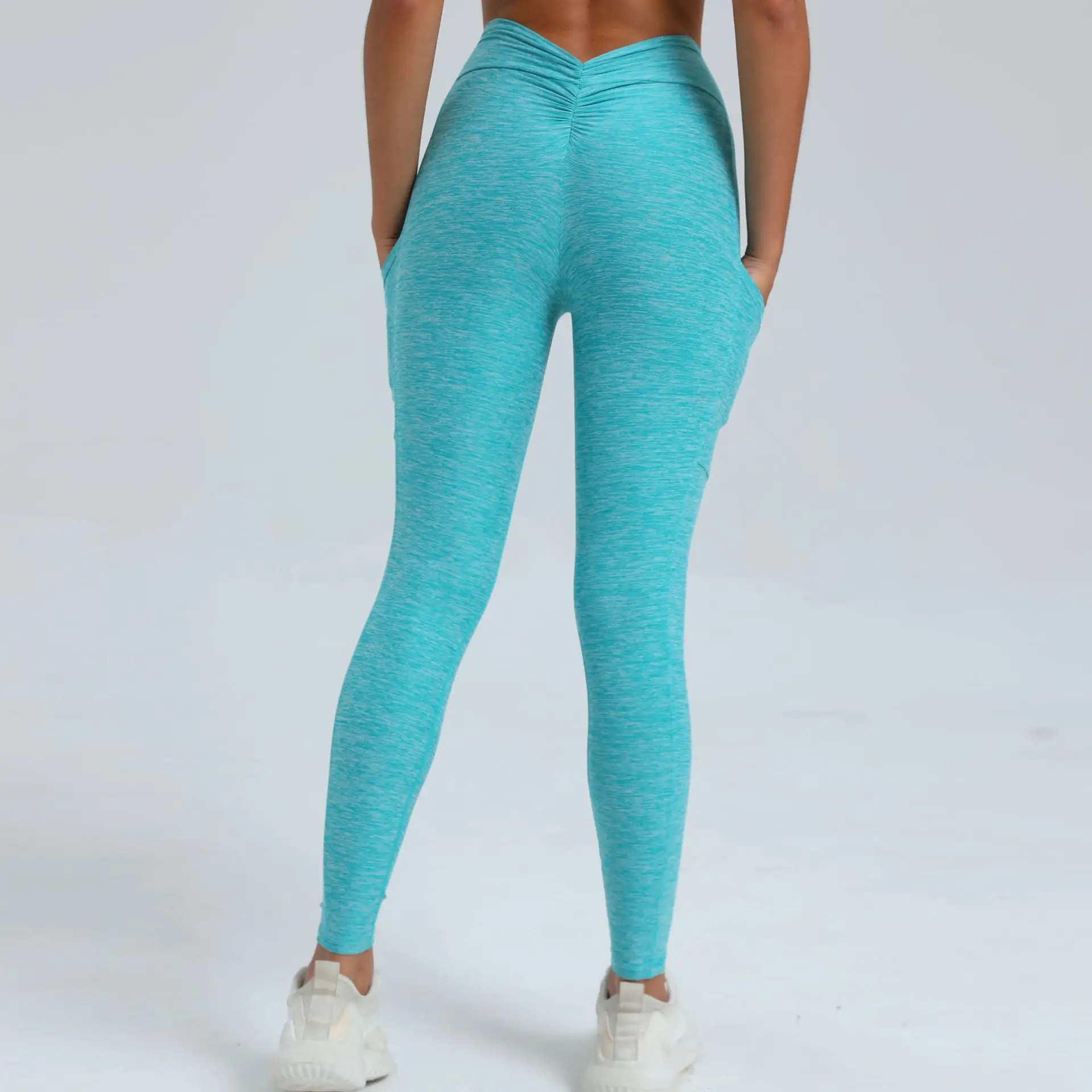

Sexy V Back Yoga Leggings With Pocket Women's Pants Running Cycling Tights High Waist Breathable Sports Leggings Pocket Pants