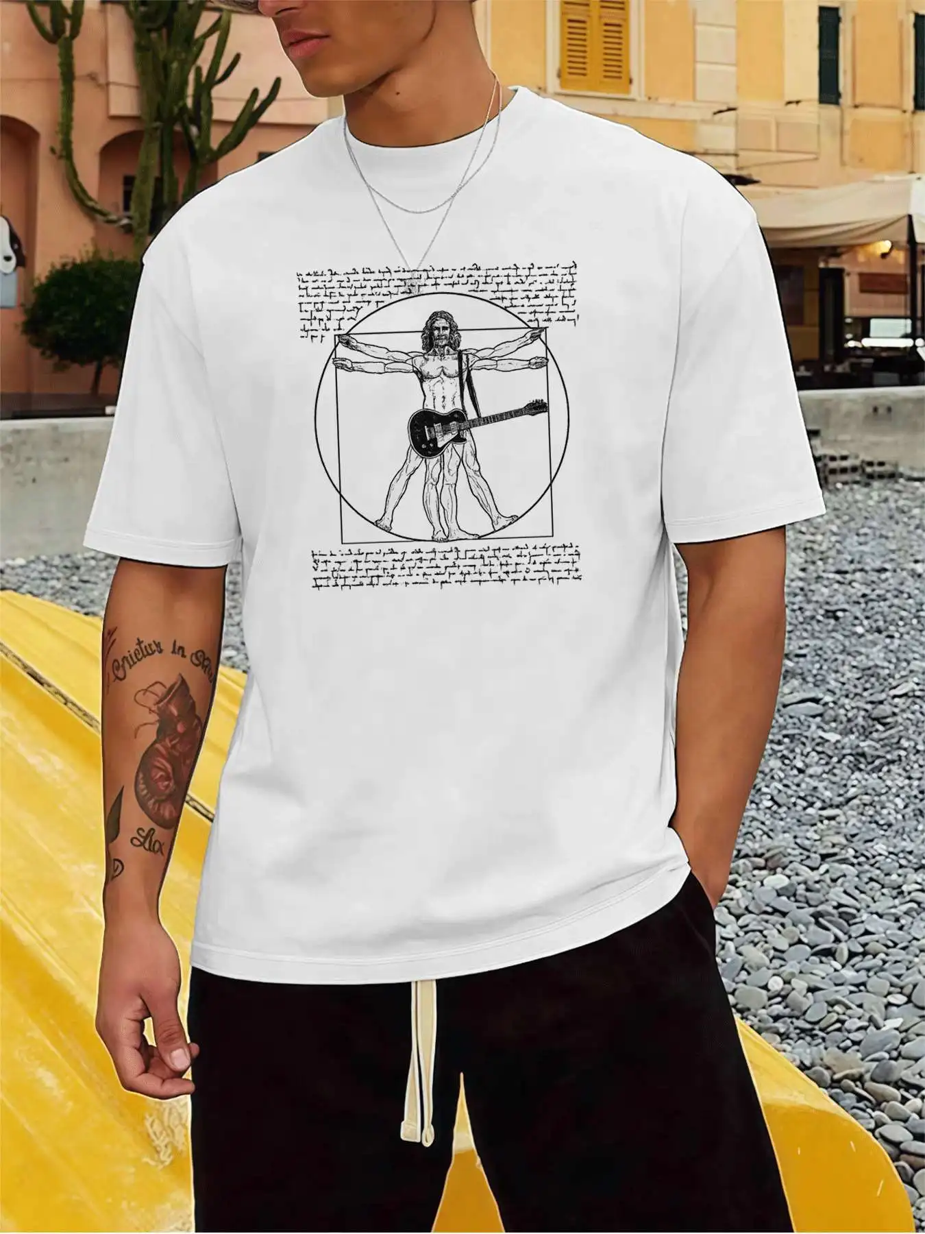 

Vitruvian Man Guitar Tee Men's 220gsm New Summer Casual Crew Neck Pure Cotton Short-Sleeved T-Shirt