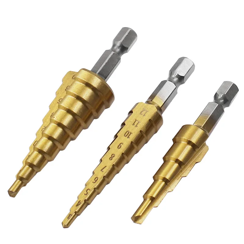 1pc 4-12 mm  HSS Titanium Coated Step Drill Bit for Metal High Speed Steel Wood Drilling Power Tools Hole Cutter Step Cone Drill