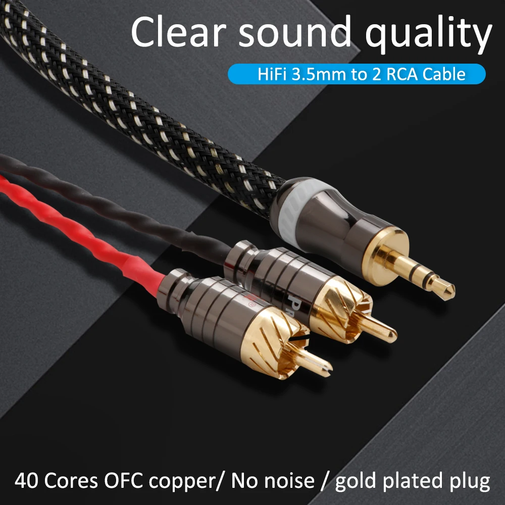 Preffair HiFi 2 RCA-3.5mm Audio Cable OFC Copper 3.5 Stereo Jack to 2 RCA Y Splitter Cable for Cell Phone/PC/Laptop/Amplifier