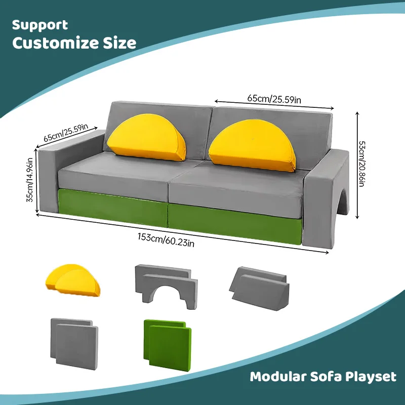 modern modular children's play sofa 8-piece set convertible children's foam sofa set and soft floor mat for boys and girls
