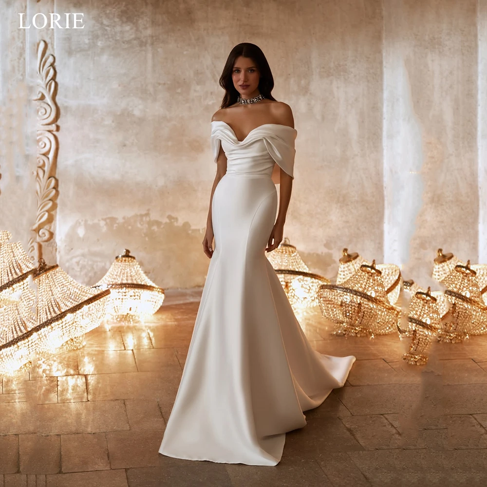 LORIE Elegant Satin Wedding Dresses Pleated Off The Shoulder Bridal Gowns Sleeveless Mermaid Women Vestido De Novia Customized