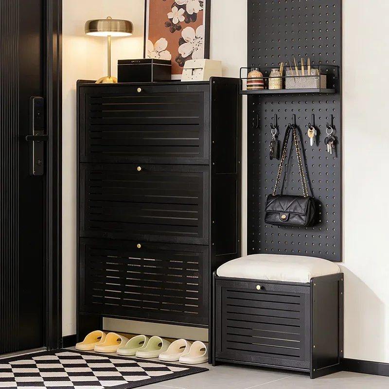 Multi-functional Ultra-thin shoe cabinet, retro porch cabinet at the door of the home, tipping bucket storage shoe rack