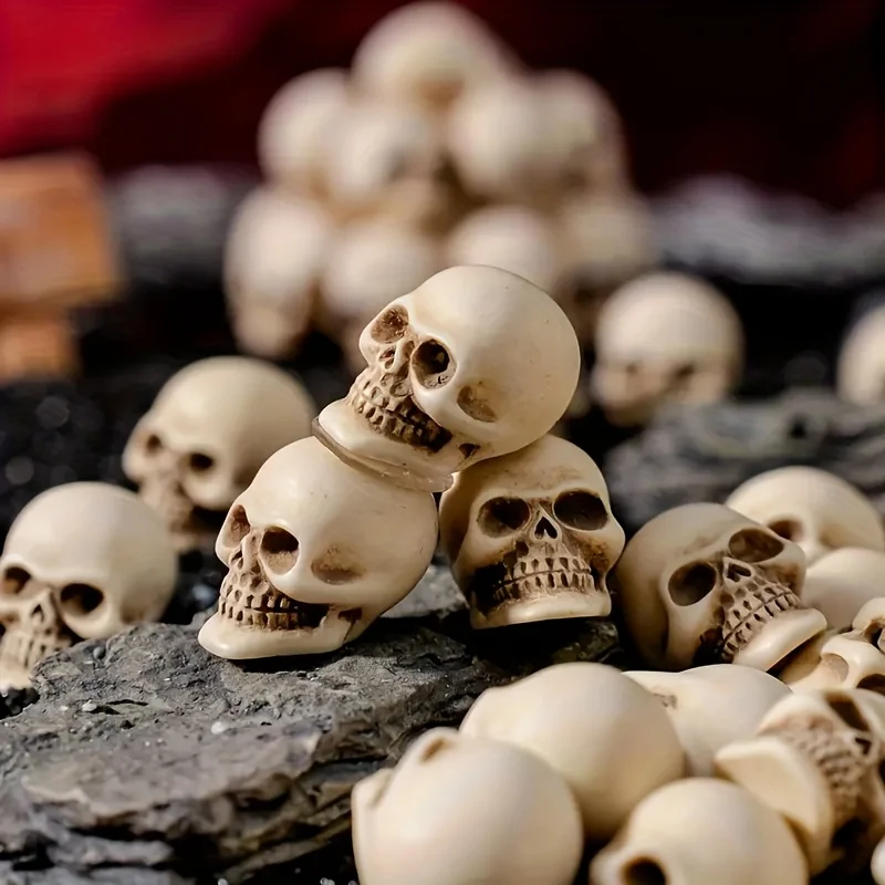 5-50 Stück Mini-Halloween-Schädel-Ornamente, winzige Skelettköpfe, Miniaturmodell für Spukhaus-Party, Horror-Szenen-Dekoration, DIY-Puppenhaus – Detail 4