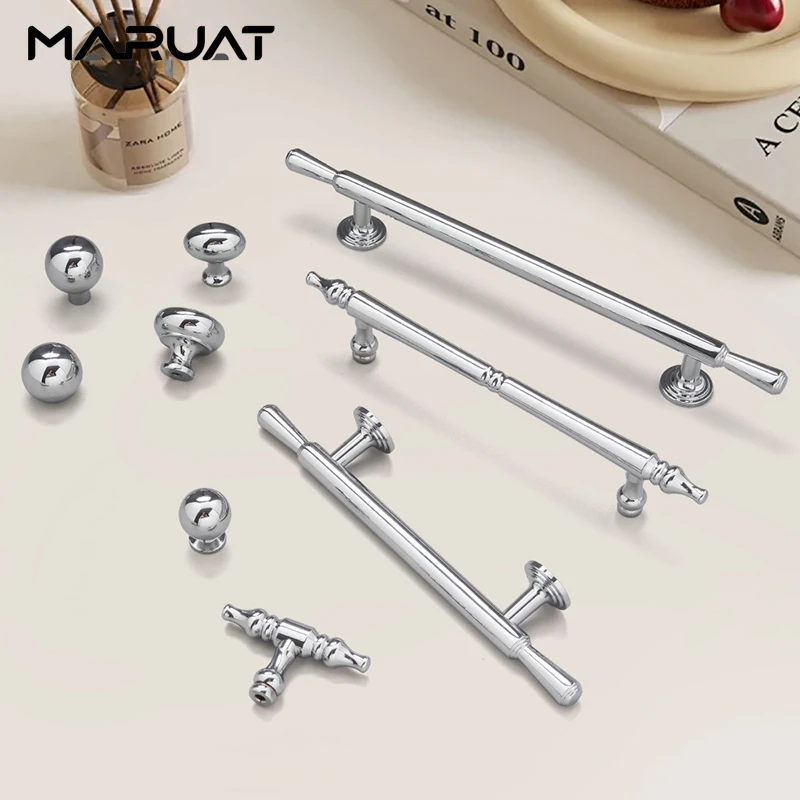 Brass Furniture Handle Chrome Color Kitchens Accessories Hardware European Simplicity Bright Kitchen Cabinet and Storage Handles