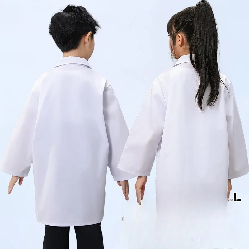 Kids Science Lab Coat Poly Cotton White Doctor Role Play Costume for Kindergarten Experiments